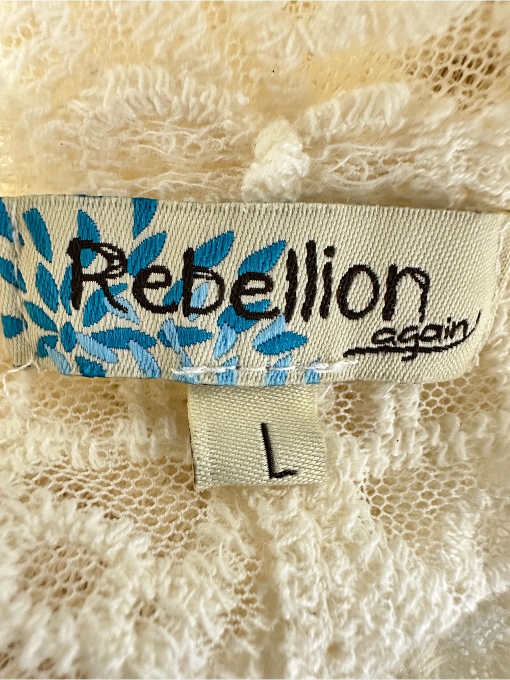 Rebellion Again Ivory Cream Lace Mesh Kimono Duster Boho Festival Cover Up L - Picture 5 of 5